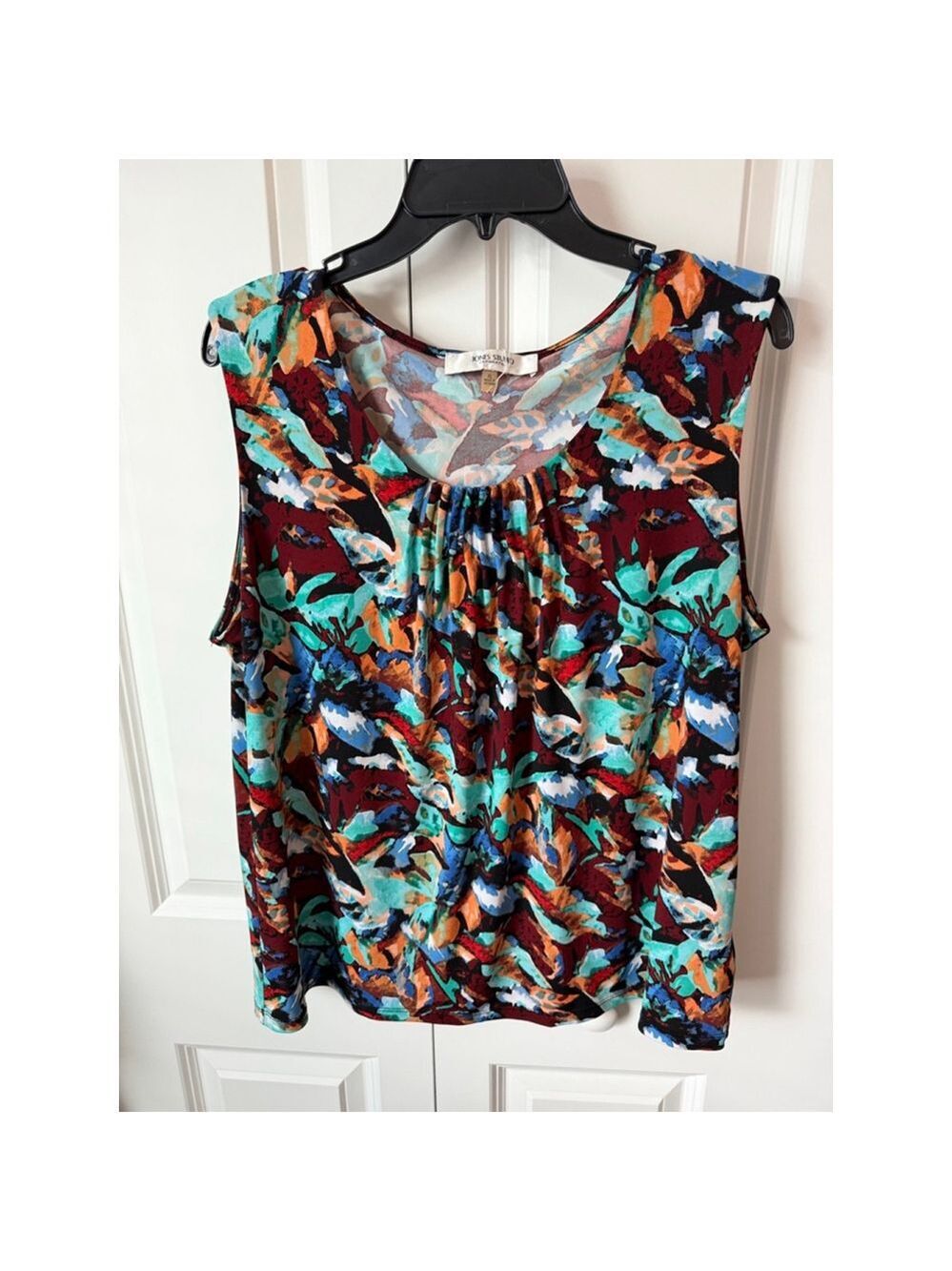 Jones Studio Tank Top XL Burgundy Teal Abstract Print